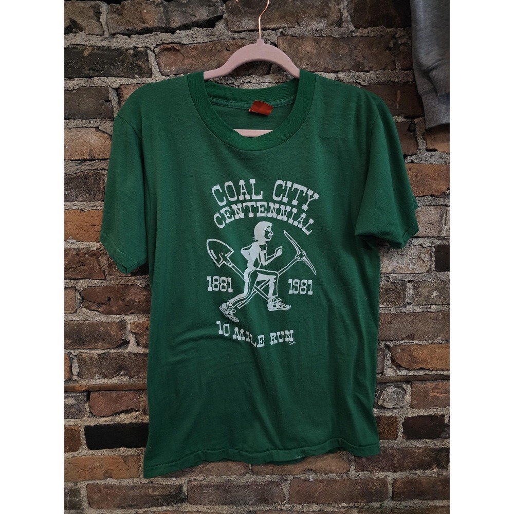 Vintage Super Screen Stars Coal City Shirt Mens Large Green 10 Mile Run 80s USA